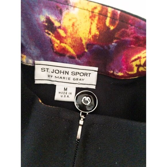 St. John Sport Black Jacket With Vibrant Printed Lining & Adjustable Drawstring - Picture 11 of 15